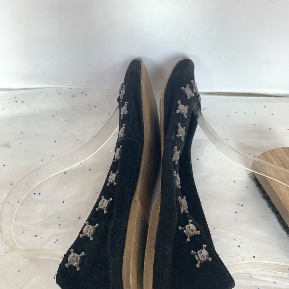 Ann Tuil Paris Black Suede Ballet Flats Metal Skull and Crossbones Rivet 39 Goth - Picture 11 of 15
